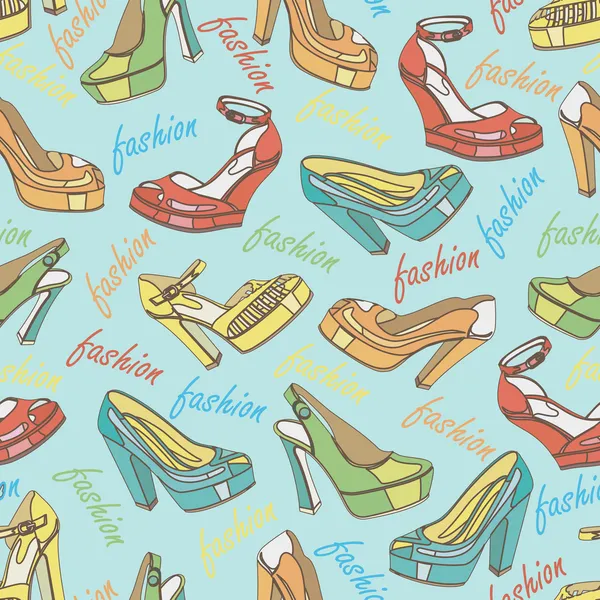 Színes divat Női cipő a varrat nélküli mintát. divat illusztráció — Stock Vector