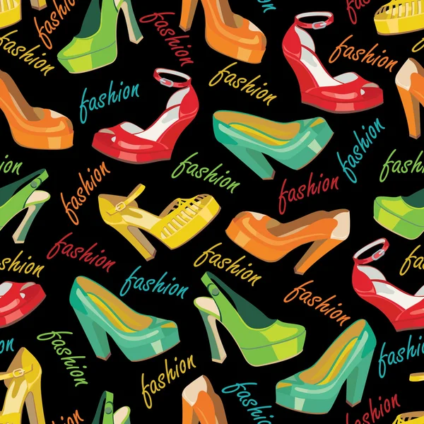 Dikişsiz desen renkli moda kadın ayakkabısı. moda illüstrasyon — Stok Vektör