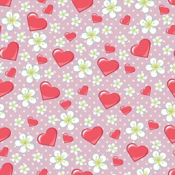 kiraz çiçekleri polka dot ve kalpleri seamline desen