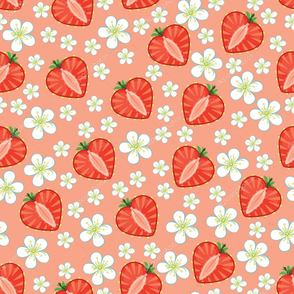 Heart of strawberry and flowers.Seamless pattern