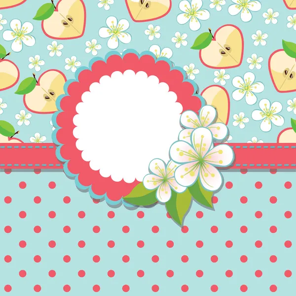 Spring Design template.Apple, flowers and polka dot  background — Stock Vector