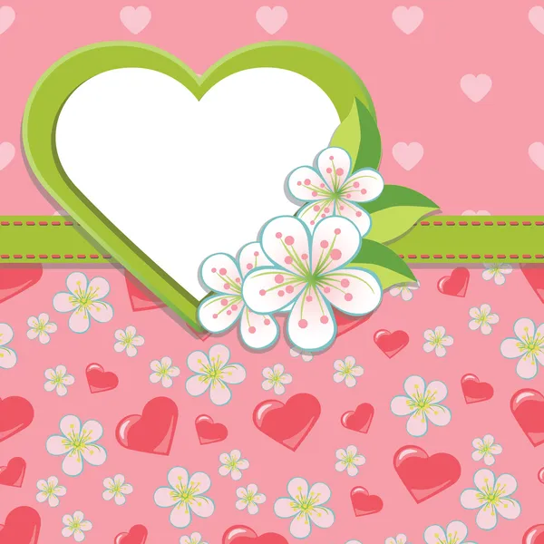 Plantilla de diseño de la boda. Flores y corazones de cerezo fondo — Vector de stock