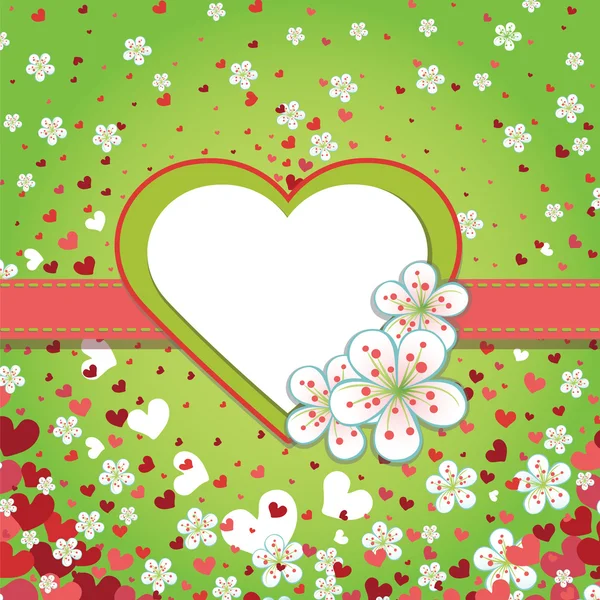 Bahar Düğün tasarım şablonu ile kalpleri ve bahar çiçekleri — Stok Vektör