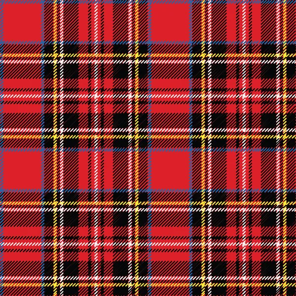 Vermelho, preto, azul, amarelo e branco tartan padrão vetor sem costura — Vetor de Stock