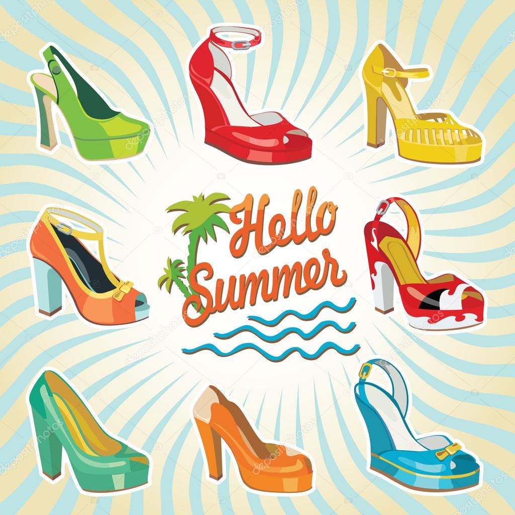 Colorful fashion women's High heel shoes.Hello summer