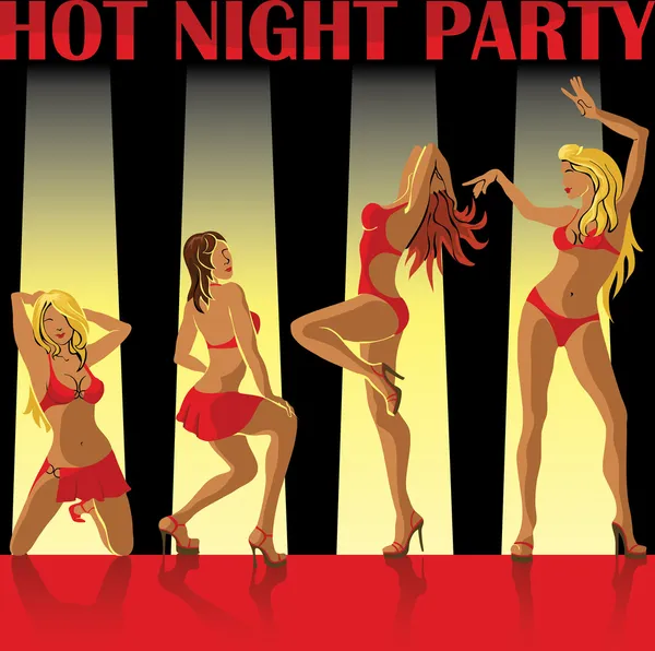 Several dancing female.Hot night dance party — Stock Vector