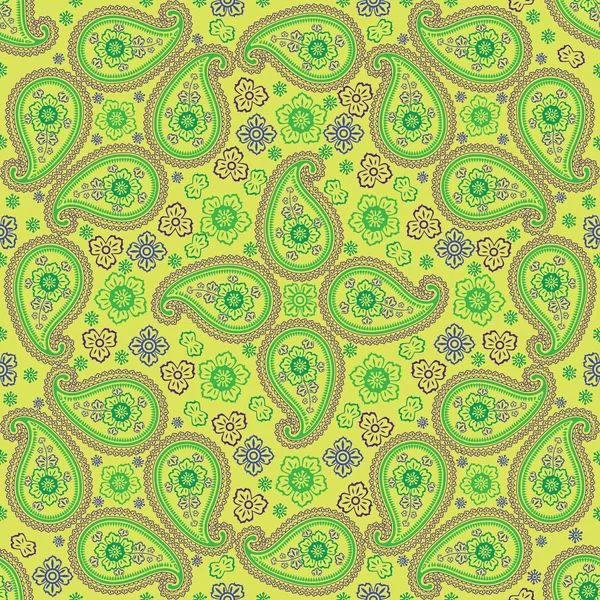 Paisley fabric seamless  pattern.Oriental motif.Green colors — Stock Vector