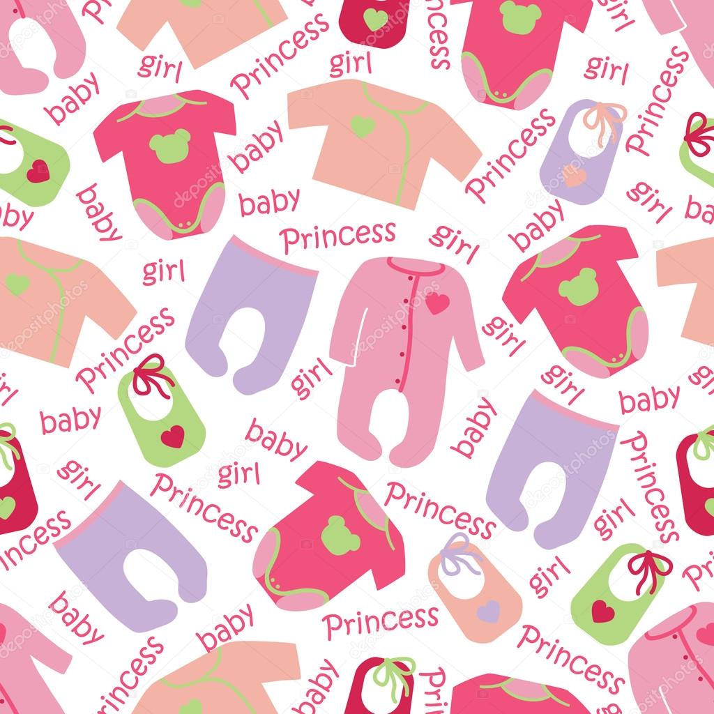 Clothes for newborn baby girl seamless pattern.Baby Princess