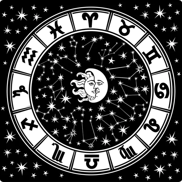 Círculo del horóscopo. Signo del zodiaco. Blanco y negro — Vector de stock