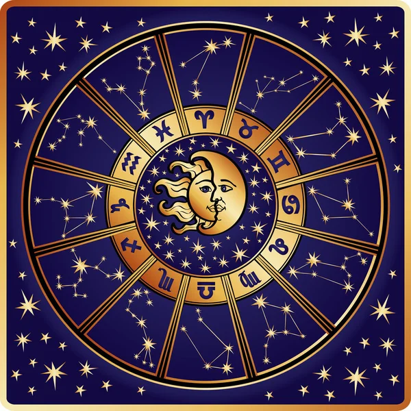 Dierenriem teken en constellations.horoscope circle.retro — Stockvector