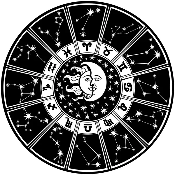 Zvěrokruh znamení a constellations.horoscope circle.black a bílá — Stockový vektor