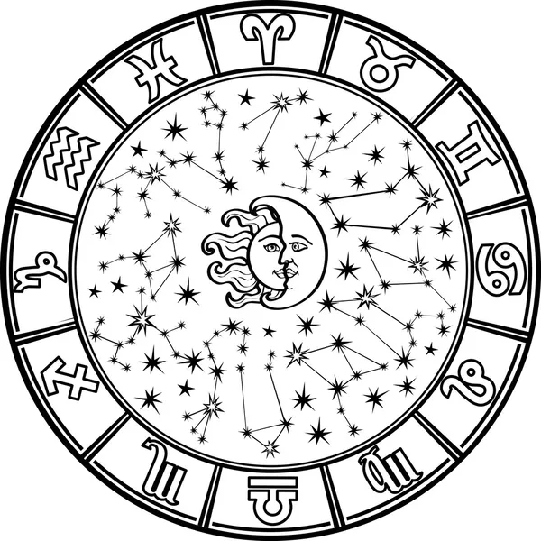 Horoskop circle.zodiac sign.black a bílá — Stockový vektor