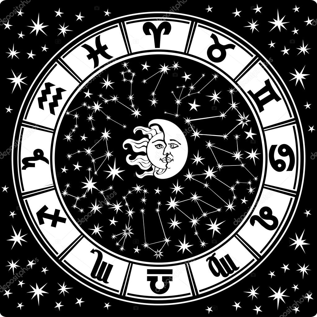 Horoscope circle.Zodiac sign.Black and white