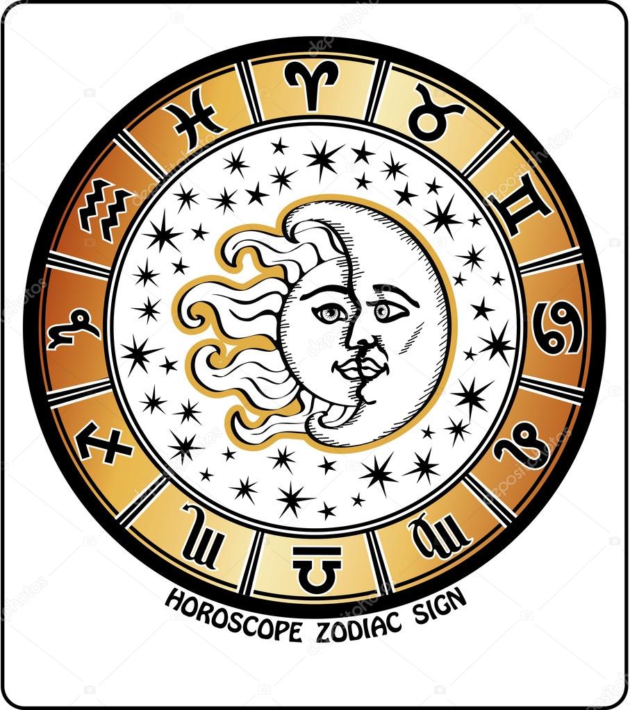 All zodiac sign in Horoscope circle.Retro Illustration