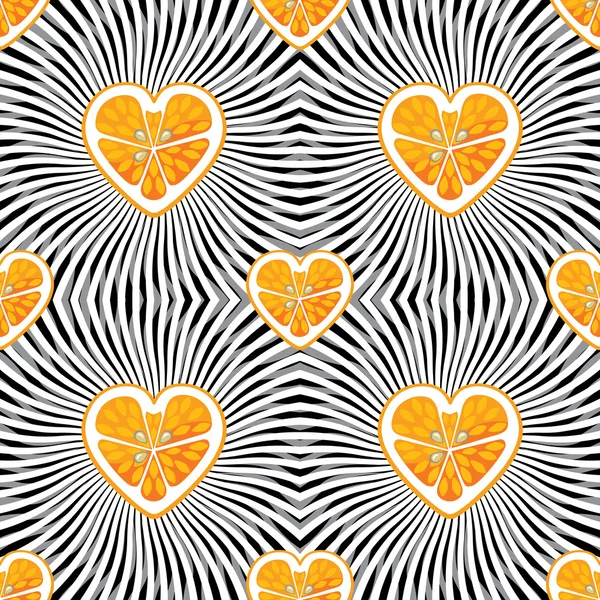 Mitades naranja sobre fondo abstracto. Patrón sin costuras — Archivo Imágenes Vectoriales