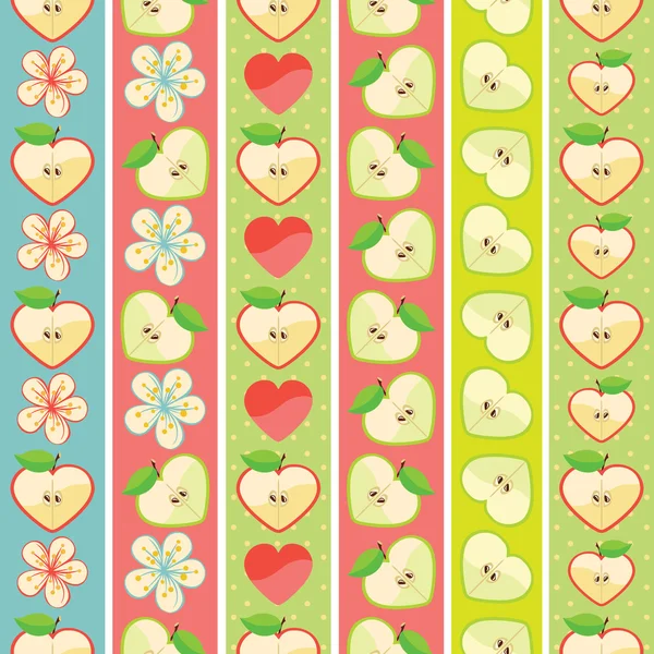 アップル、心と花のシームレスな寄宿生のセット — ストックベクタ