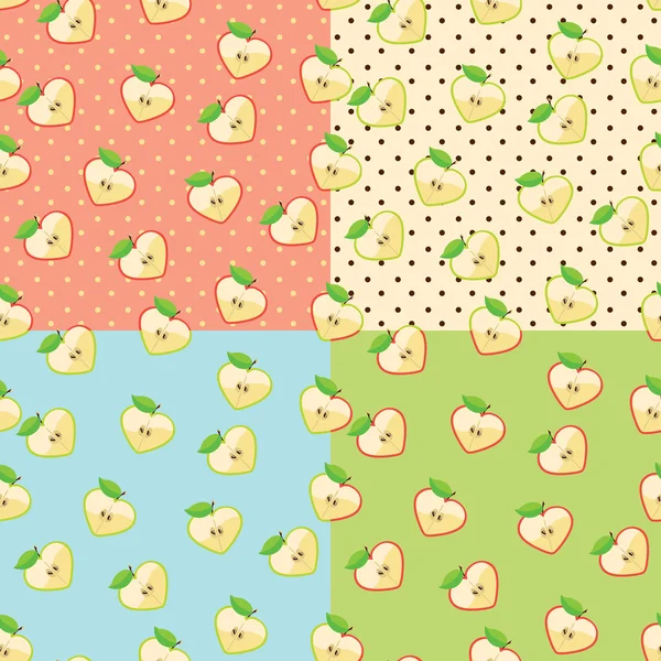 Heart of apples in seamless pattern with polka dot background — Stock Vector