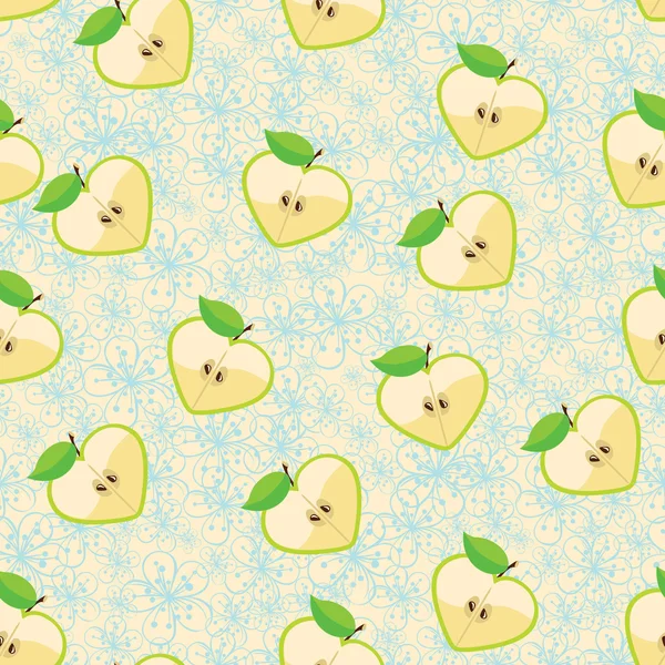 Ensemble de planches sans couture de fraise, pomme, coeurs et fleurs — Image vectorielle