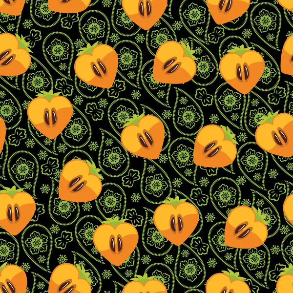 心とペイズリー飾りで柿のシームレスなパターン — ストックベクタ