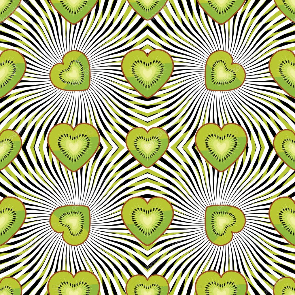 Seamless pattern of kiwi, persimmon in Heart with graphics spira