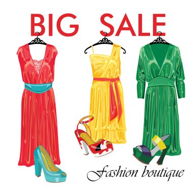 Üç ipek elbiseler ve shoes.fashion boutique Satılık Açık