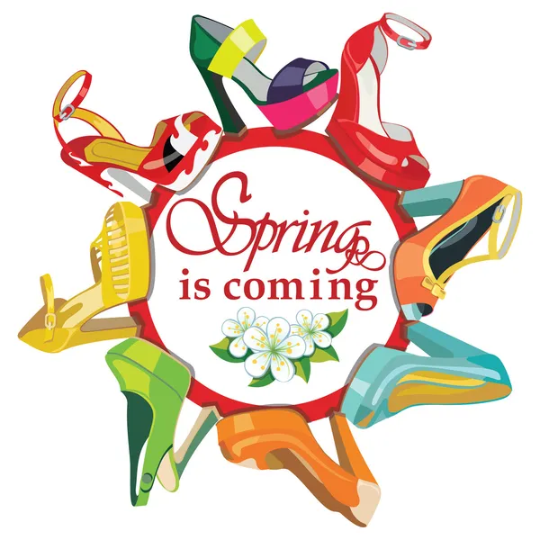 Kleurrijke mode vrouwen hoge hak shoes.fashion voorjaar poster — Stockvector