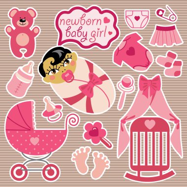 Asya yeni doğan bebek girl.strips arka plan için tatlı öğeleri.