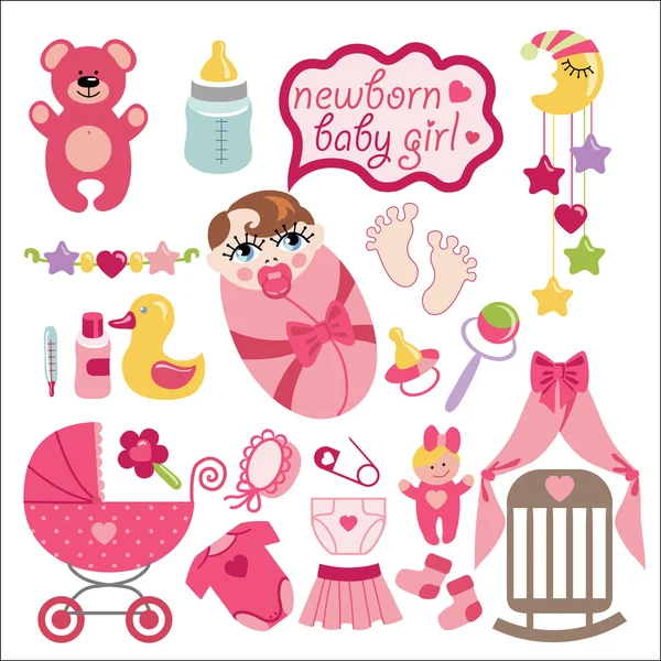 Cute elements for newborn baby girl — Stock Vector