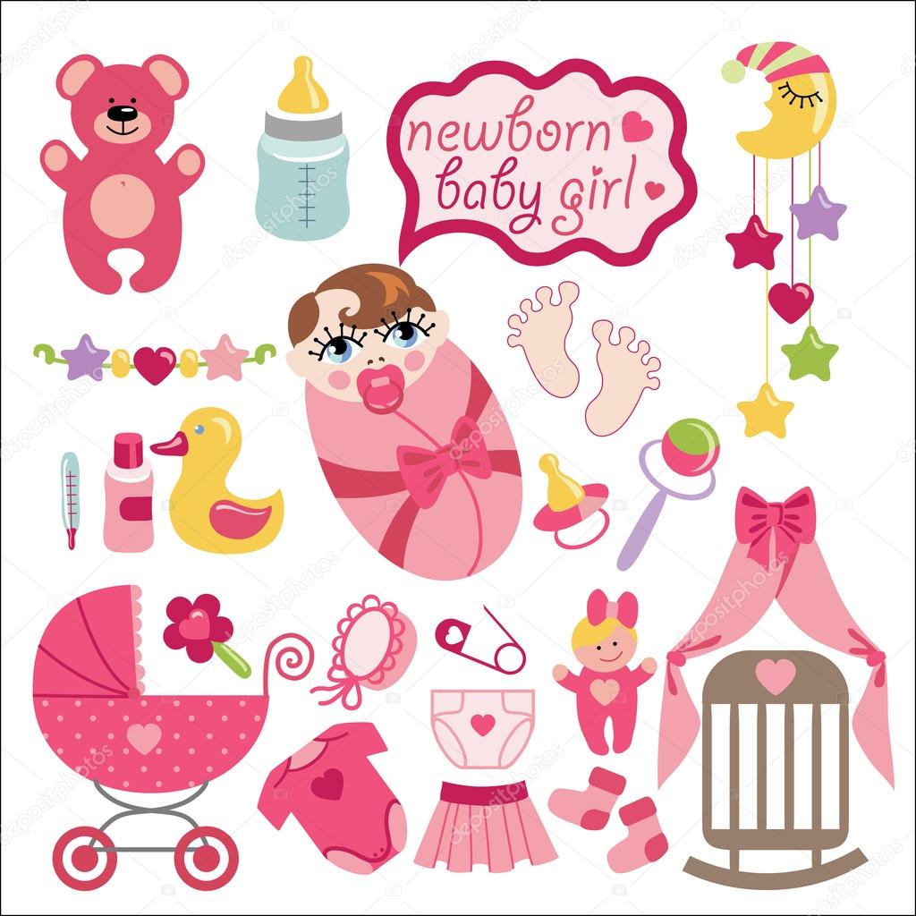 Cute elements for newborn baby girl