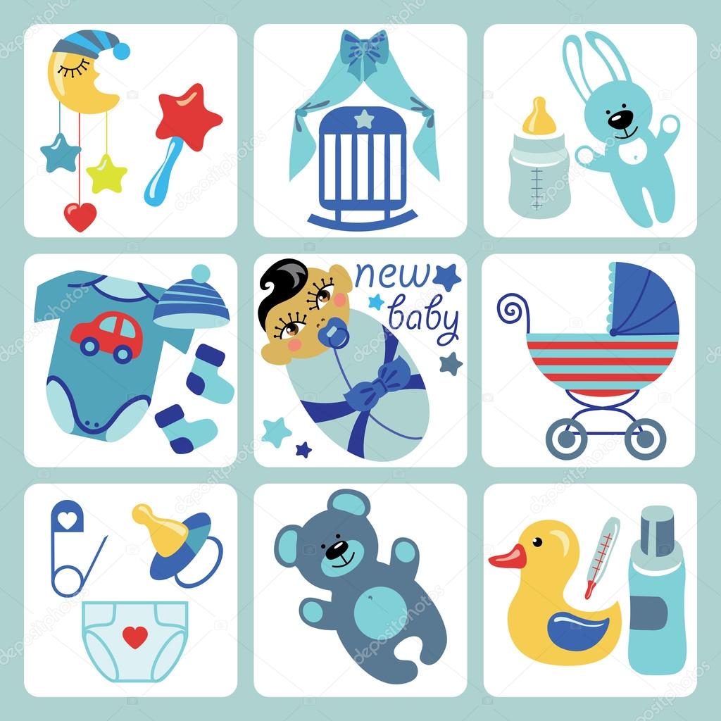 Cute cartoons icons for Asian newborn baby boy