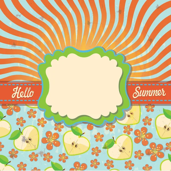 Design template Hello summer with imitation of the sun and apple — Stock Vector