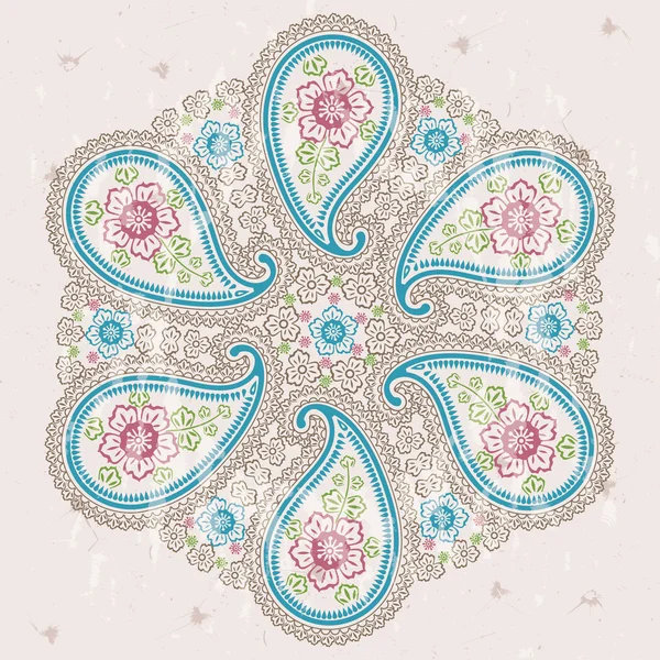 Marco ornamental redondo de tela Paisley. Motivo oriental — Vector de stock