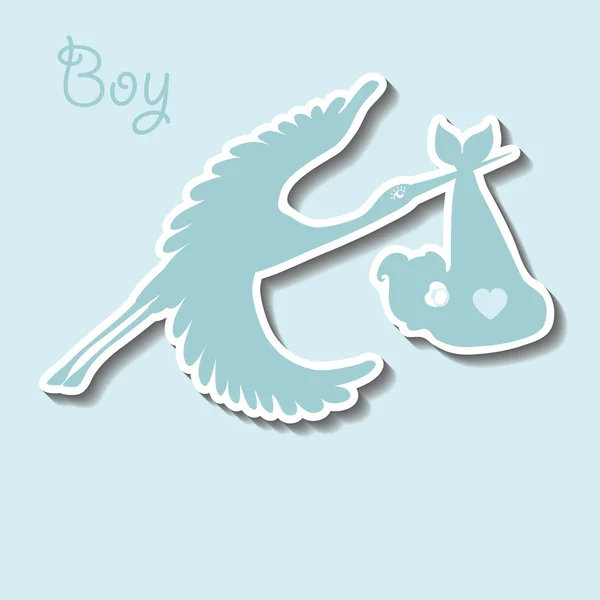 Cigüeña plana volando con bebé boy.Newborn colección — Vector de stock