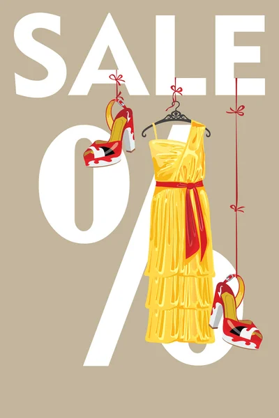 販売の template.yellow パーティー ドレスをデザインし、高いヒールの靴 — ストックベクタ