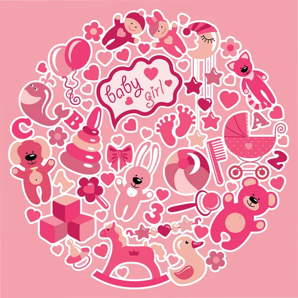 Játékok ikonok a kislány circle.pink színben — Stock Vector