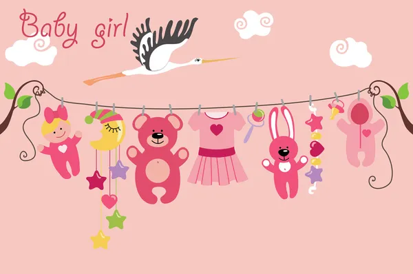 Cute cartoon baby set. Baby girl items — Stock Vector
