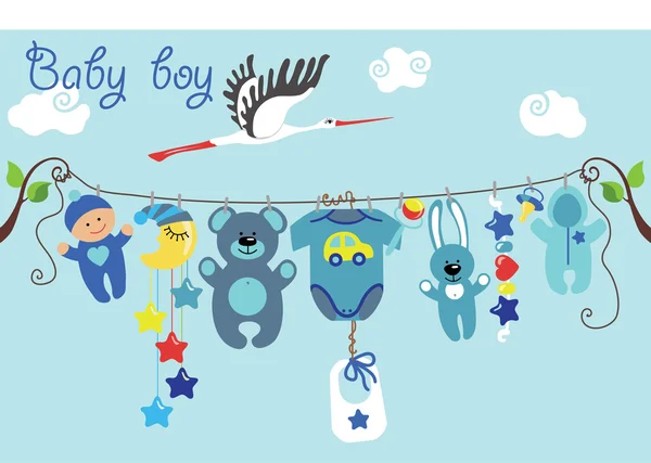 Cute cartoon babyset. baby jongen items — Stockvector