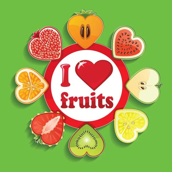 Vágott, gyümölcsök és bogyók jel, én szeretem a gyümölcsök — Stock Vector