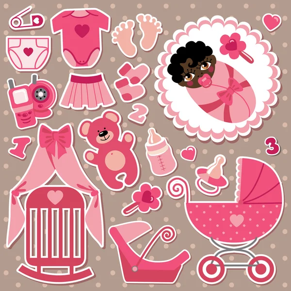 Cute items for mulatto  baby girl — Stock Vector