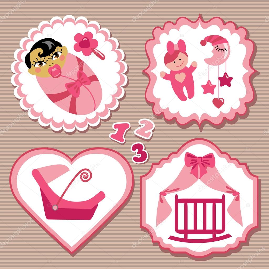 Label set with elements for Asian newborn baby girl