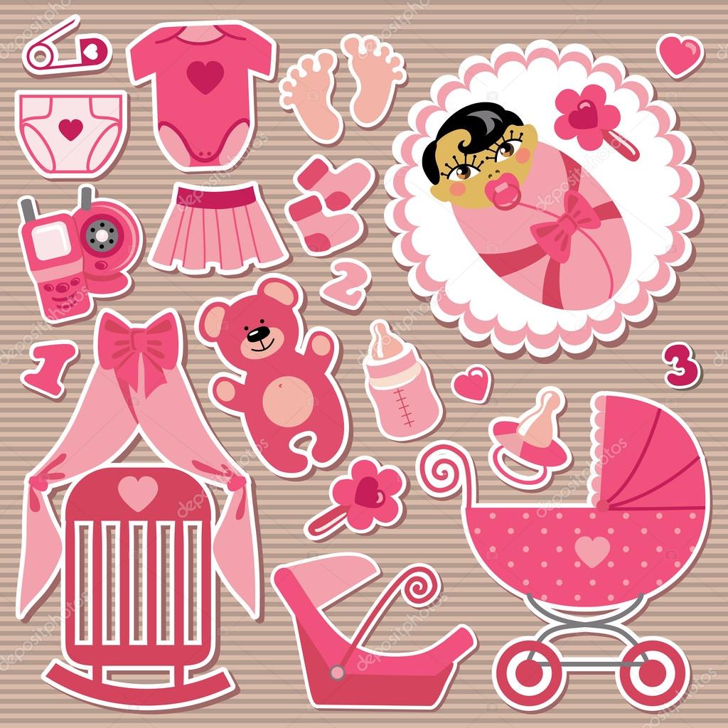 Cute items for Asian baby girl.Strips background