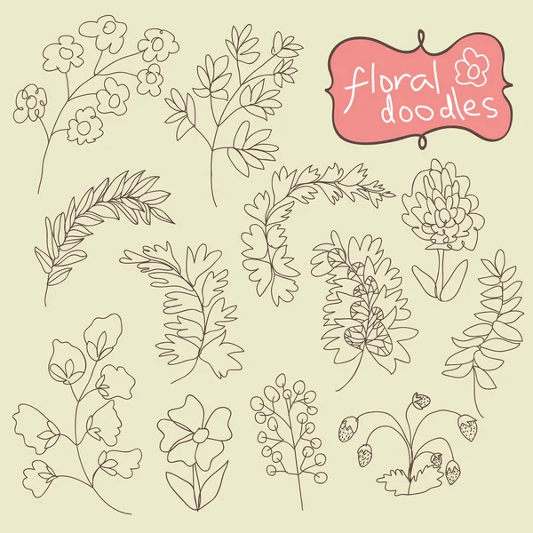 Blumen und Pflanzen kritzeln.Kinderhändchenzeichnung — Stockvektor