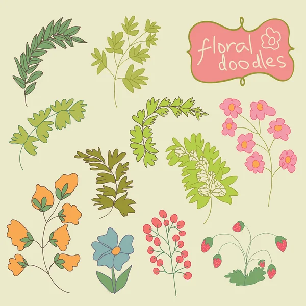 Bloemen en planten doodle.child de hand drawing.vintage — Stockvector