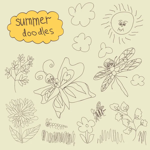 Sommaren doodle set.children hand ritning — Stock vektor