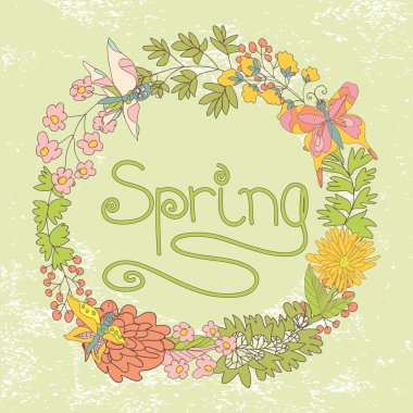 şık vintage çiçek kartları, davetiyeler ile butterflies.sprin