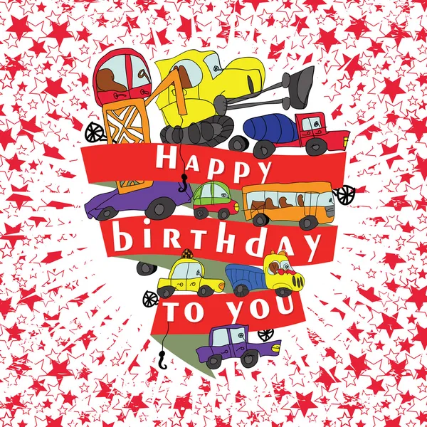 Cars.Funny dessin animé Doodle.Happy anniversaire de la main de l'enfant — Image vectorielle