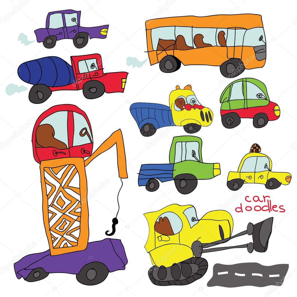 Child's hand draw car element.Funny colored cartoon Doodle