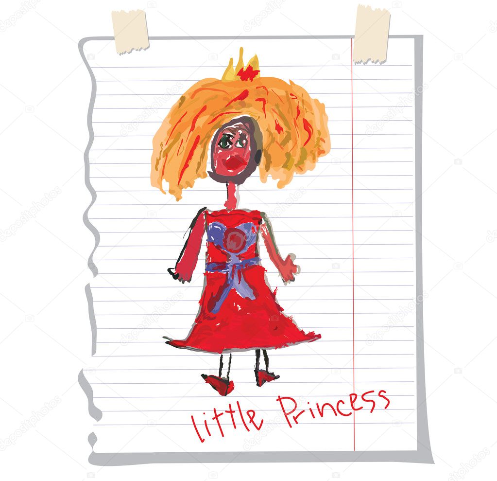 Princess Children's hand drawing.Doodle on notebook sheet