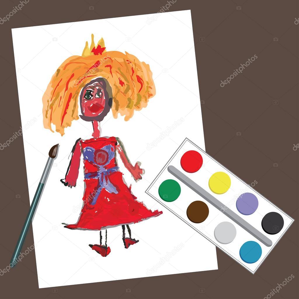Children's hand drawing Princess.Doodle paintings