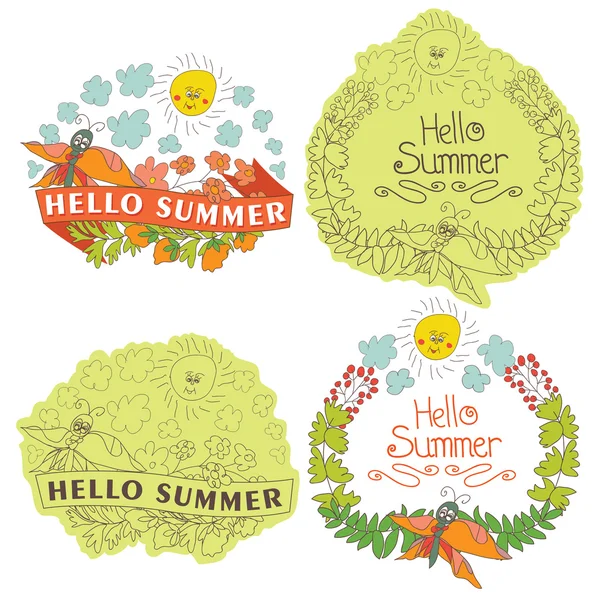 Vintage stijlvolle floral label met butterflies,bees,sun.helow som — Stockvector